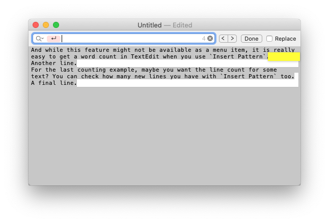 textedit-patterns-word-count-character-count-finding-and-replacing